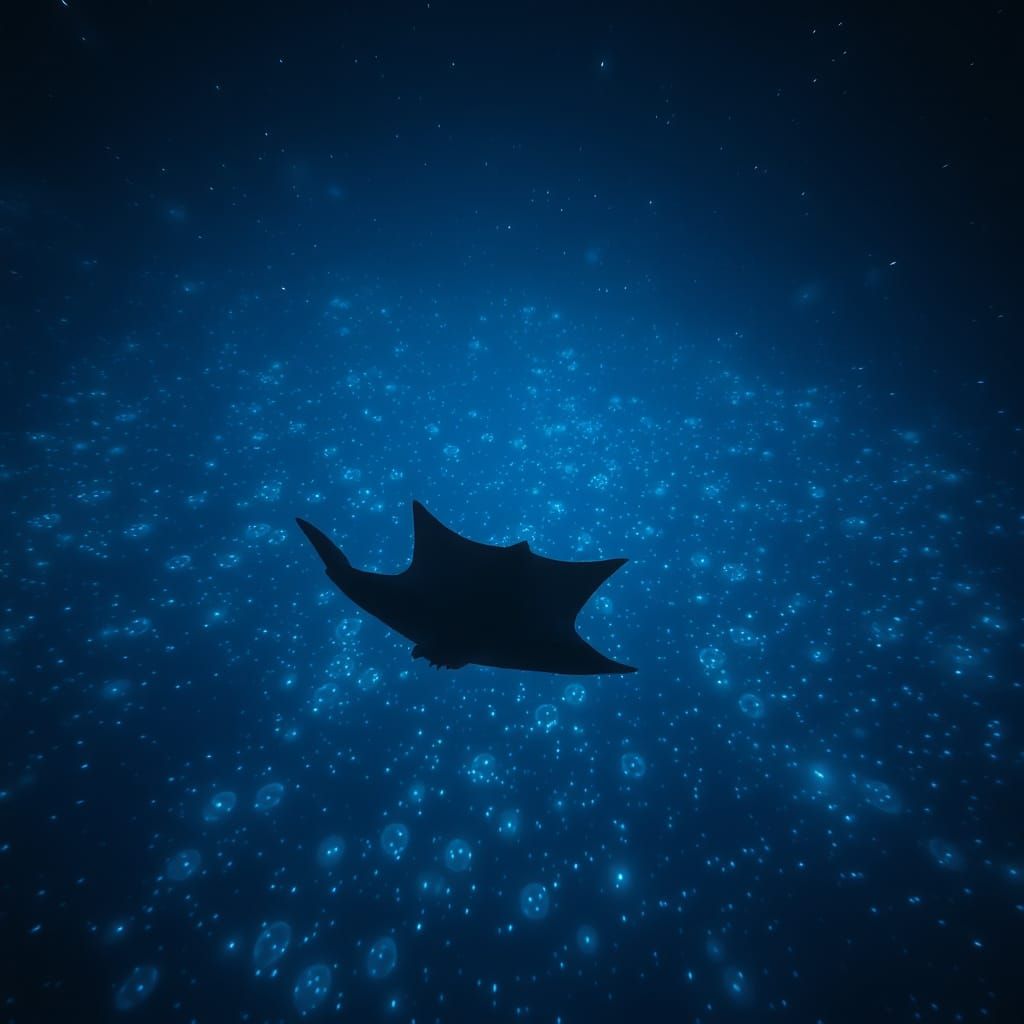 Bioluminescent Ray Shimmers in Ethereal Ocean Light