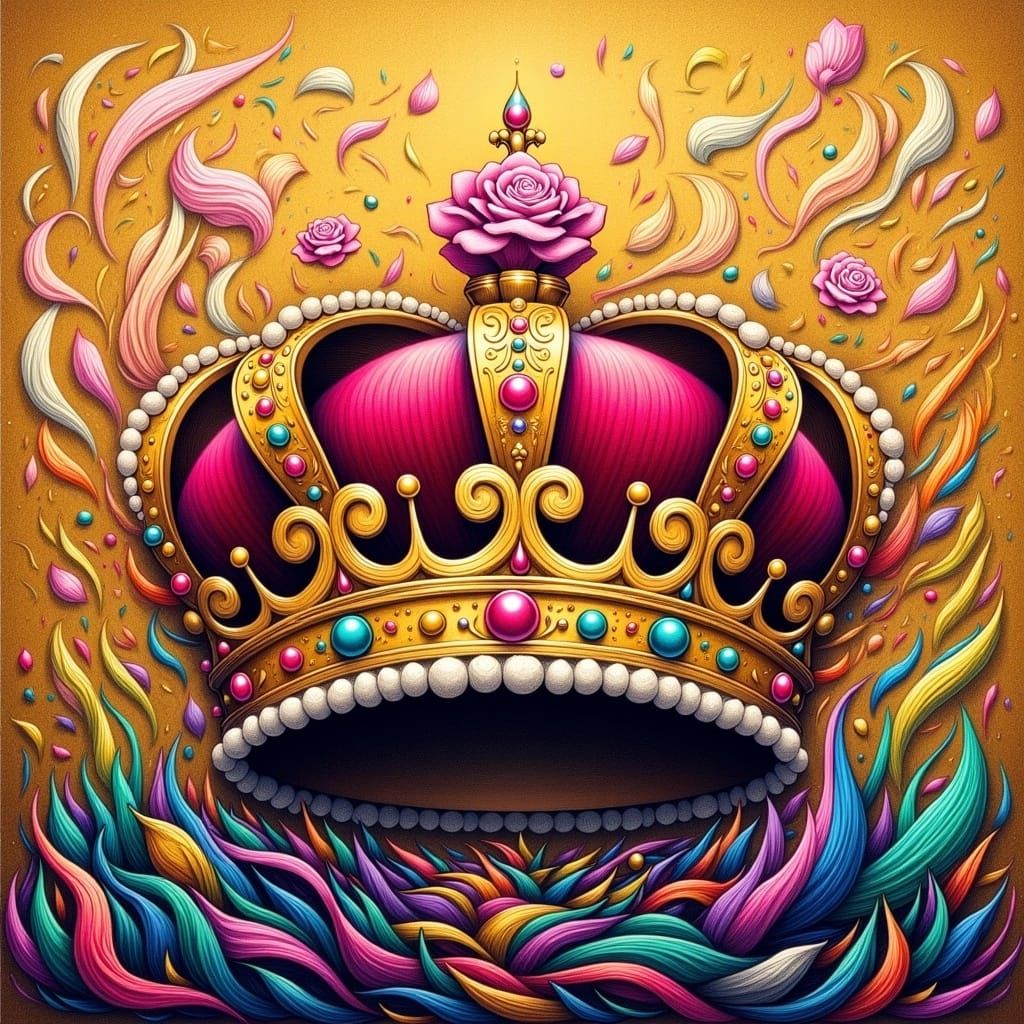 Crown in Paint with Roses, Art Nouveau Style