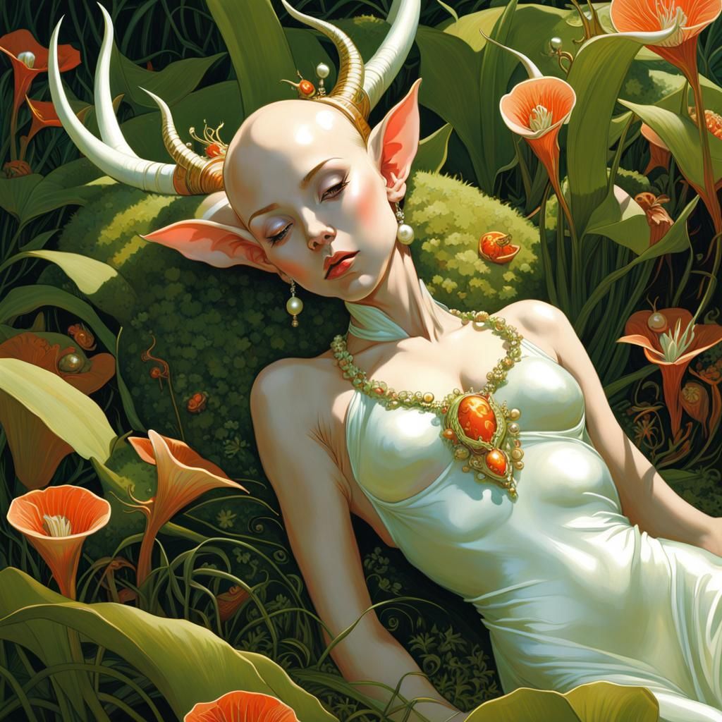 Glowing Antlered Goblin in Art Nouveau Style