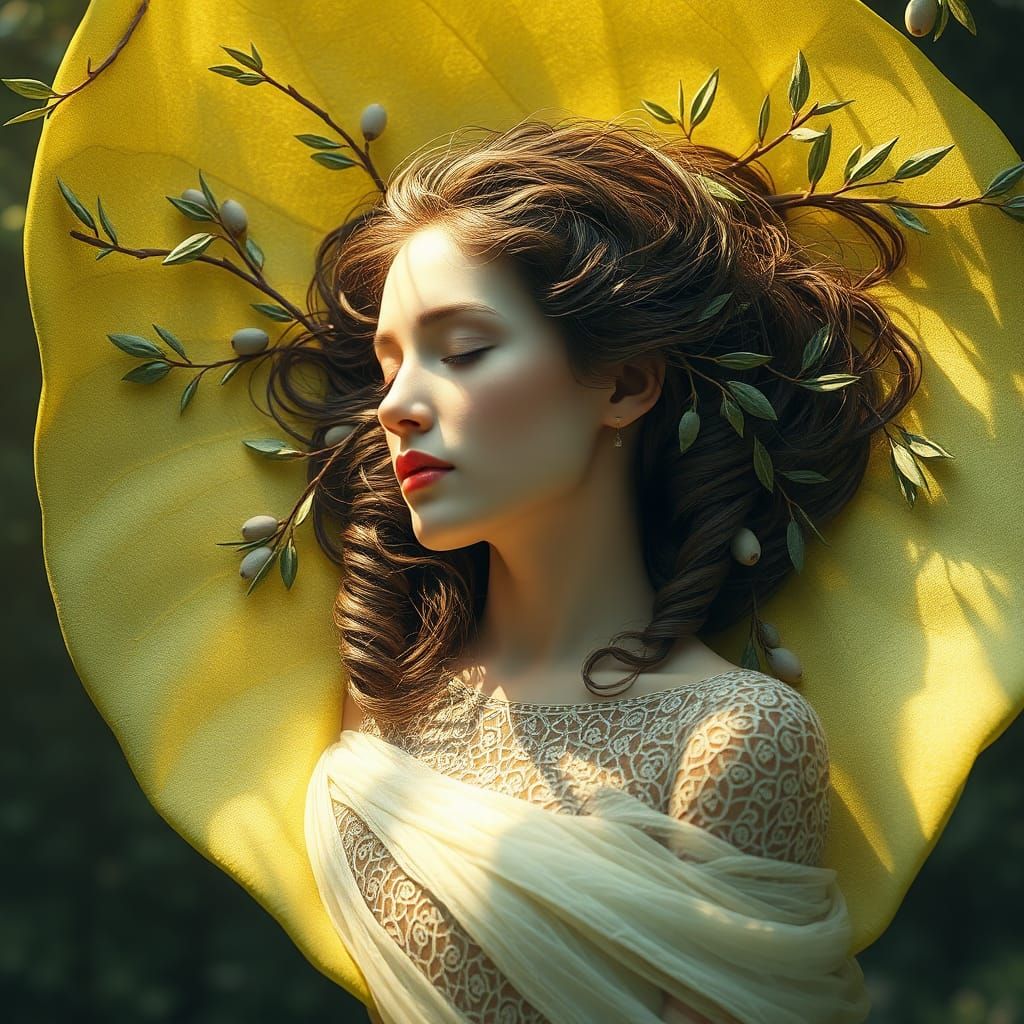 Olive Goddess Portrait in Art Nouveau Style