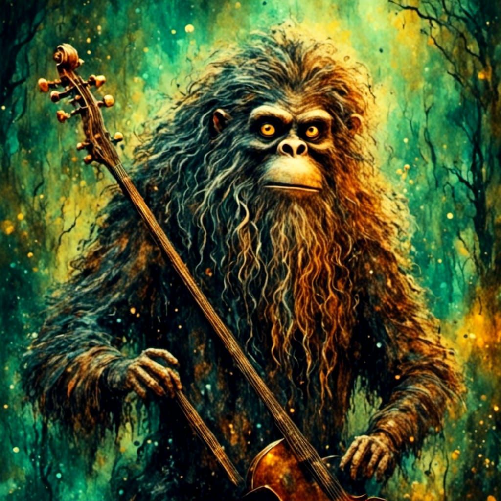 Sasquatch Close-up in Alcohol Ink, Brian Froud Style