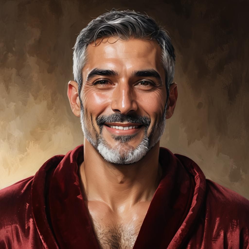 Handsome Man in Red Velvet Robe, Alcohol Ink Style