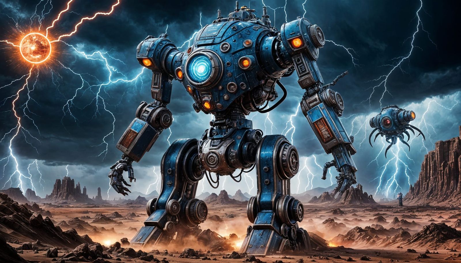 Steampunk Mecha Fight in Desert Storm