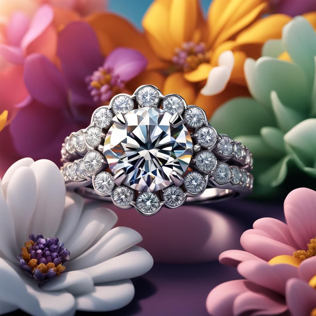 Platinum Diamond Ring in Floral Splendor