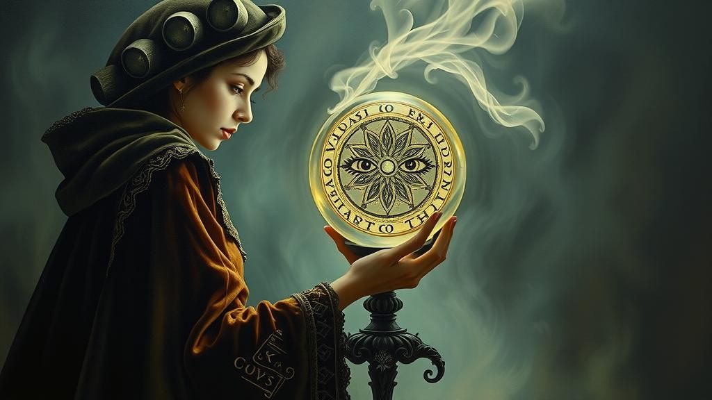 Mystical Woman Gazing into Crystal Ball in Surrealist Style