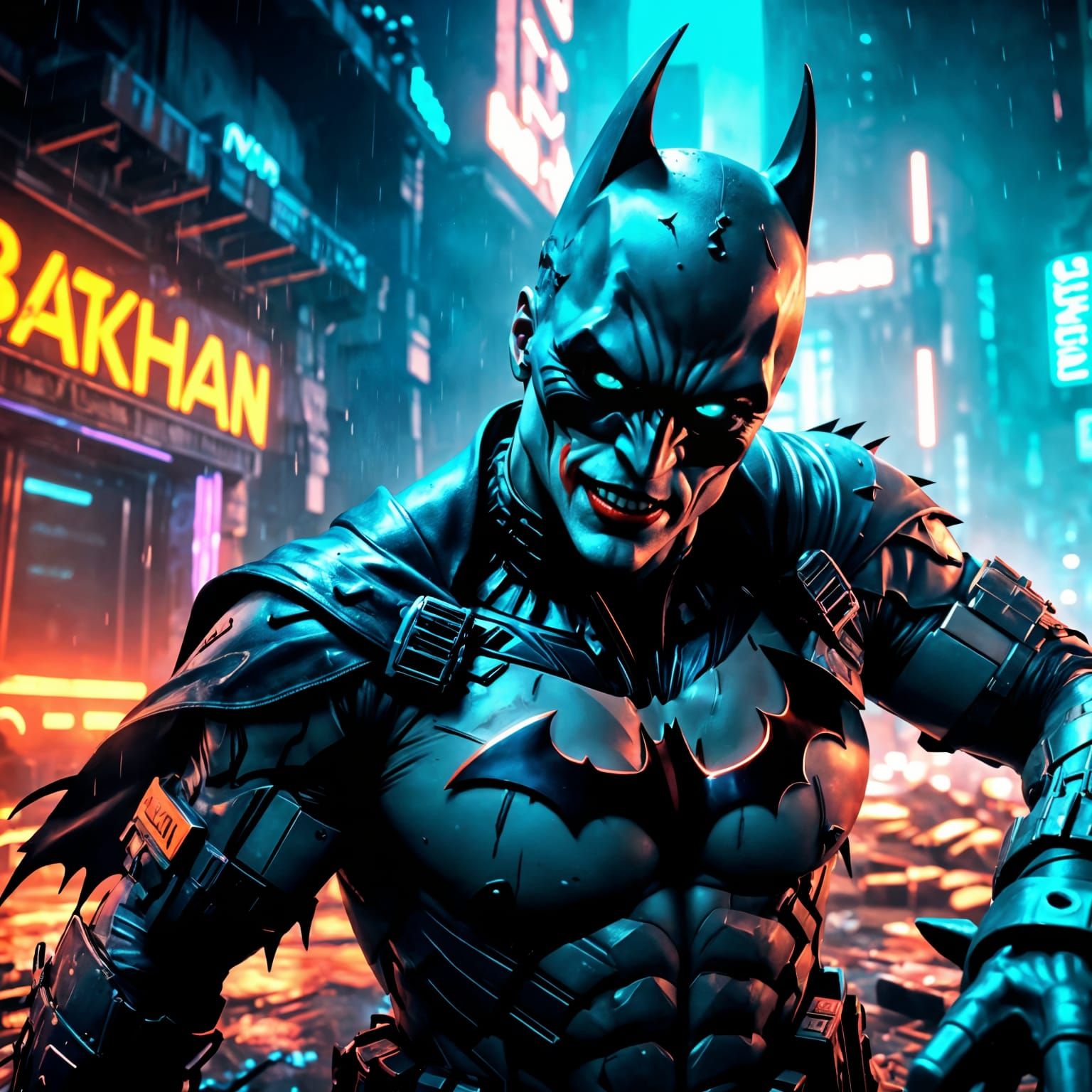 Cyberpunk Batman vs Joker in Bloody Fight Scene