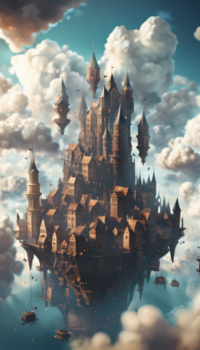 Floating Medieval City in the Sky: Fantasy Illustration