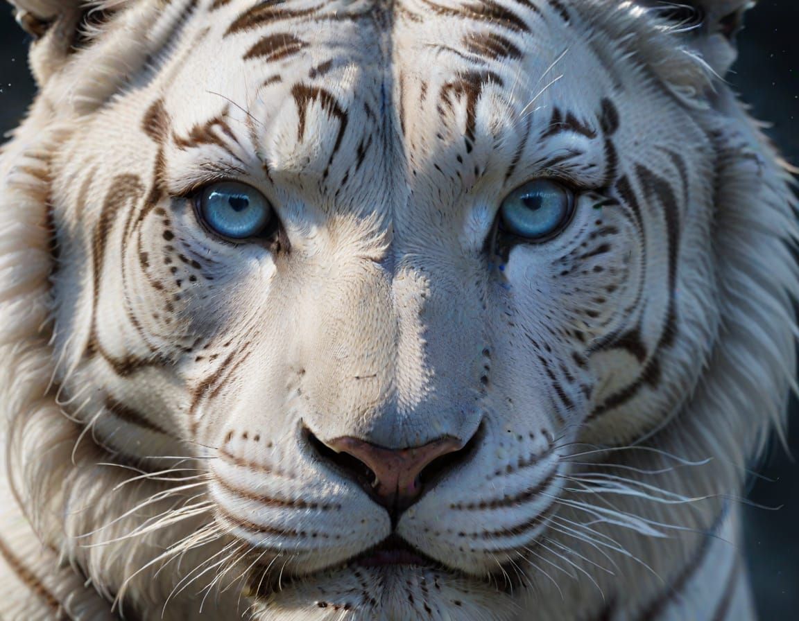 Majestic White Tiger Close Up with Ethereal Blue Eyes