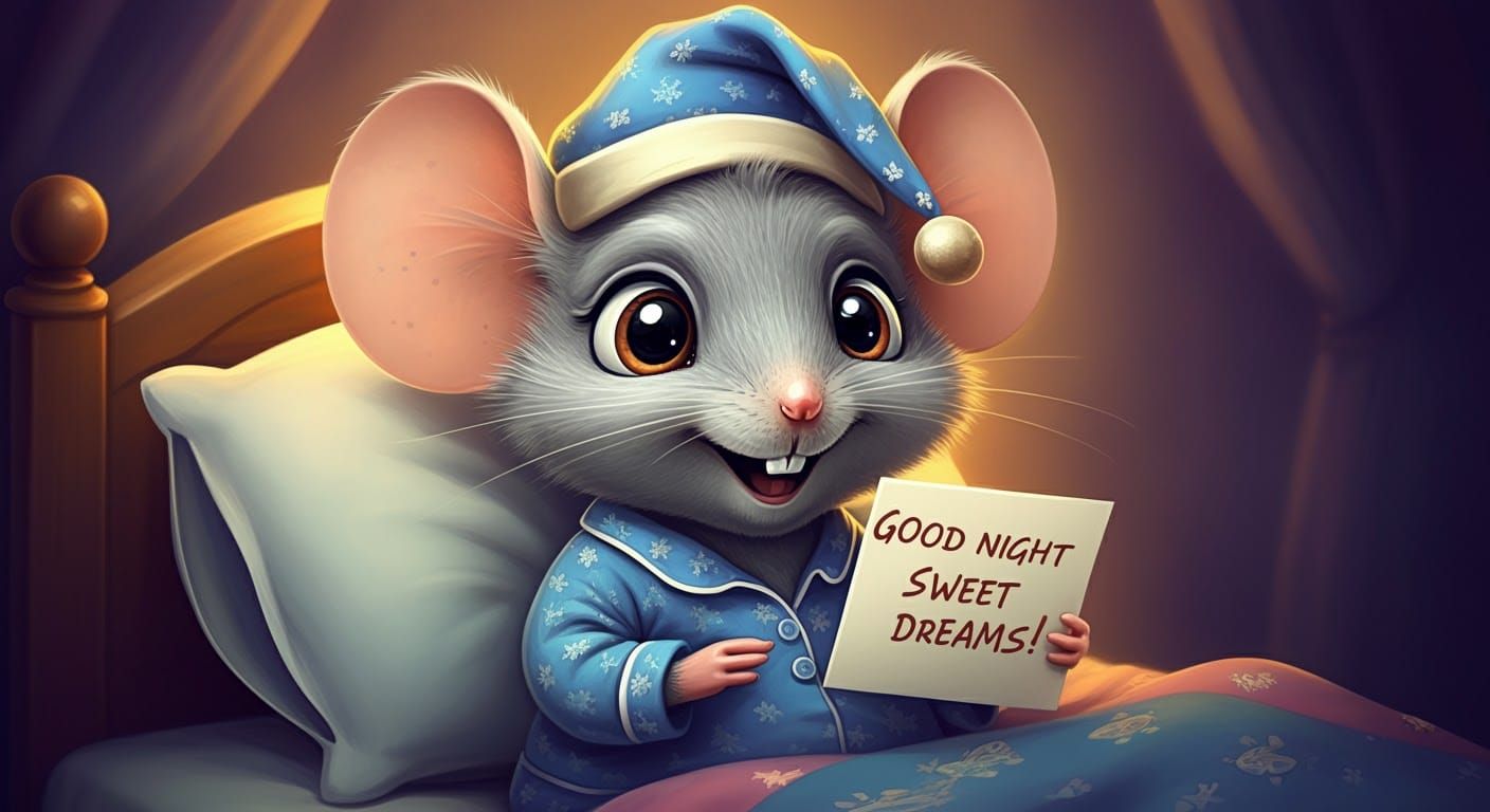 Adorable Gray Mouse in Pajamas Wishes Sweet Dreams