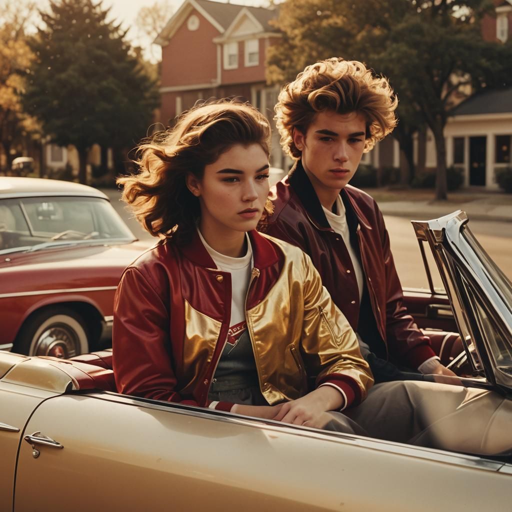 Teenage Couple in Cadillac, Golden Hour Vintage Film