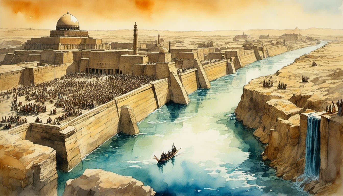 Euphrates River Scene in Loose Watercolor Style