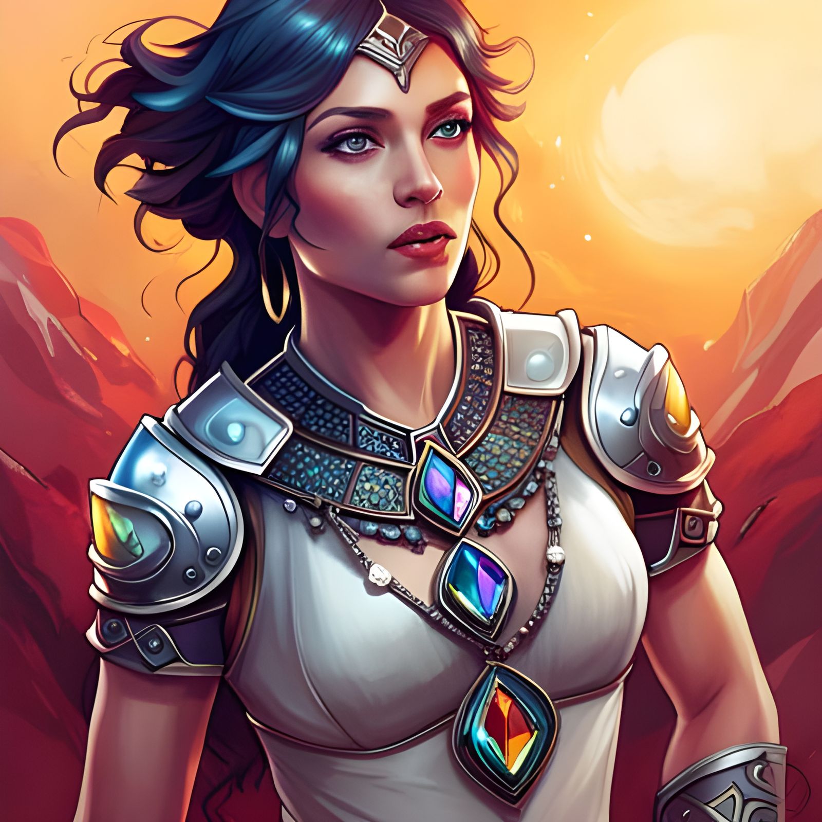 Girl in Jeweled Armor, Hyperdetailed Digital Art