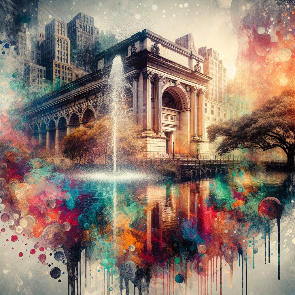 Double Exposure: Forest Image on City Building