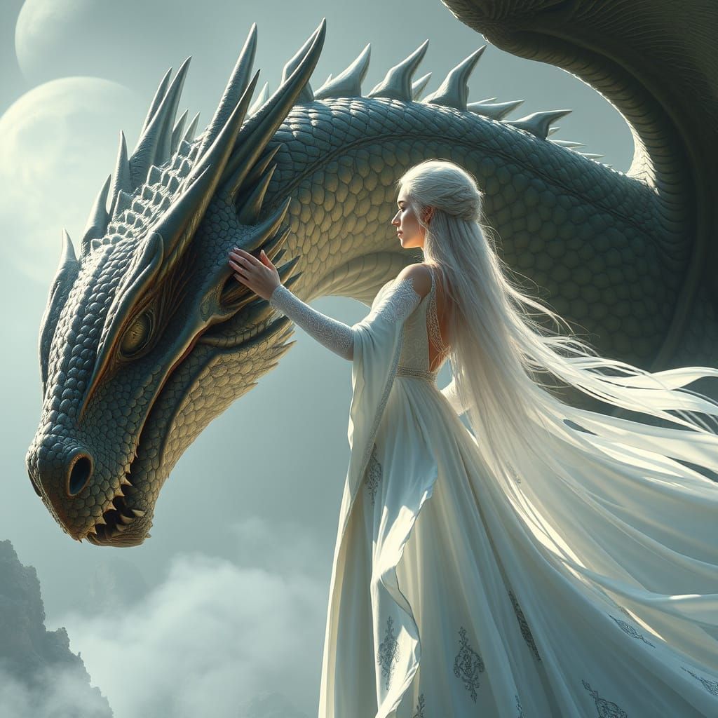 Ethereal Queen and Dragon in Majestic Harmony