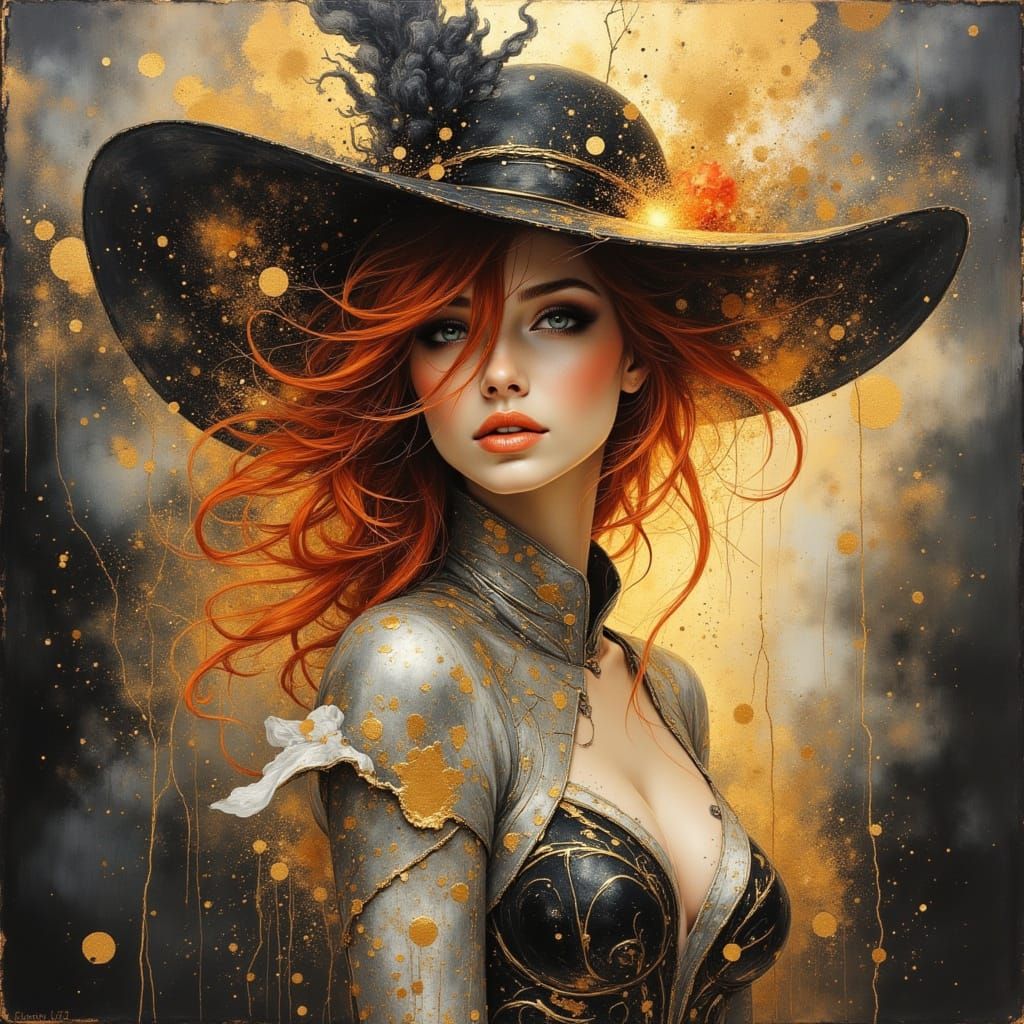 Elegant Futuristic Lady with Flaming Red Hair