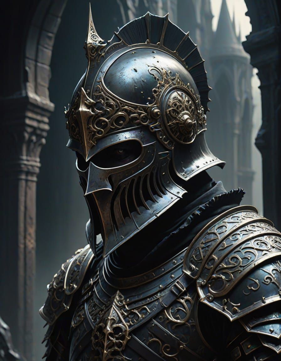 Knight Facing Abyss in Dark Fantasy Style