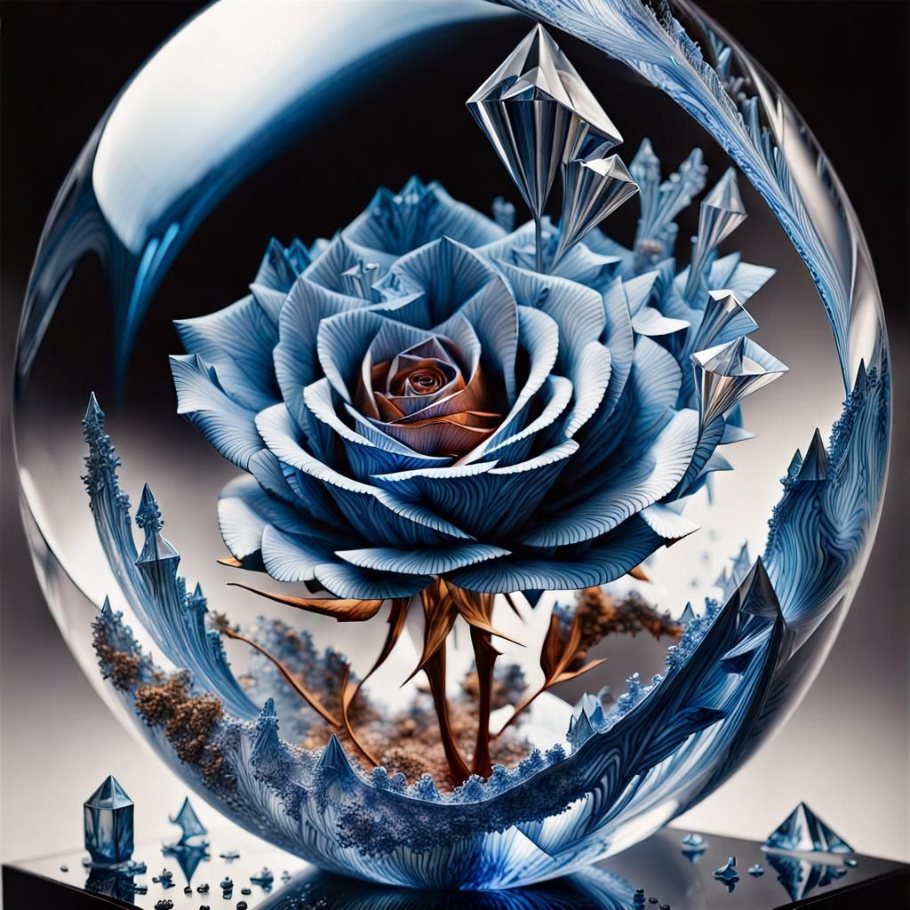 Blue Rose Disintegrating into Volcano Optical Illusion