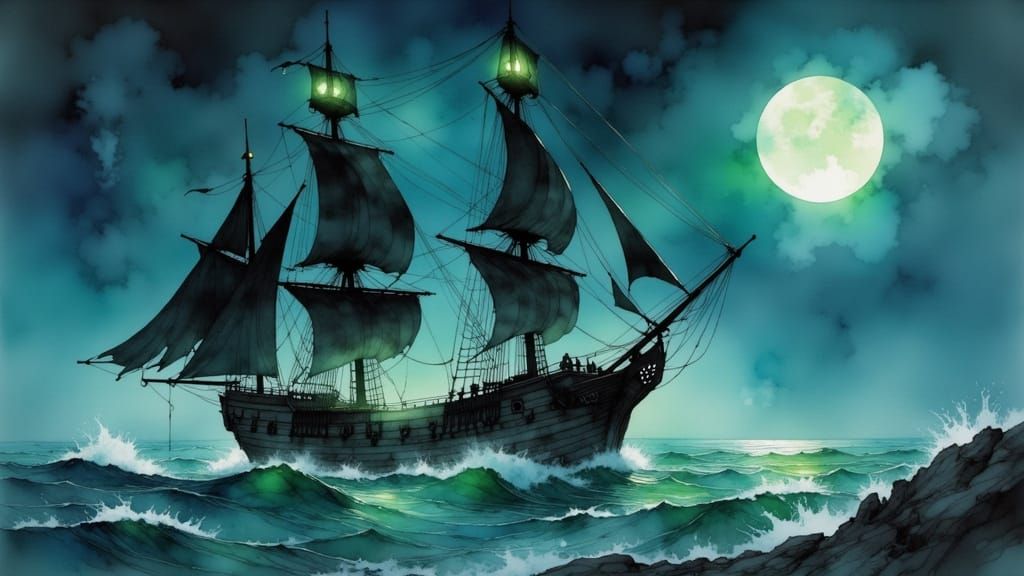 The Black Pearl Sails Stormy Seas in Dark Fantasy