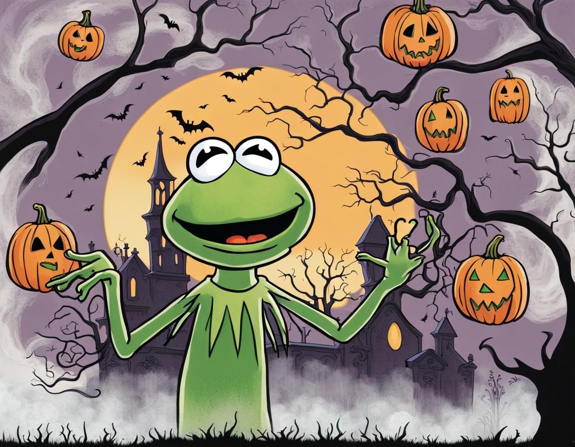 Kermit the Frog as Ghost in Graveyard