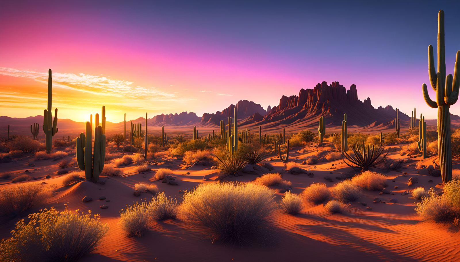 Sonoran Desert Sunset in Hyperrealistic Watercolor