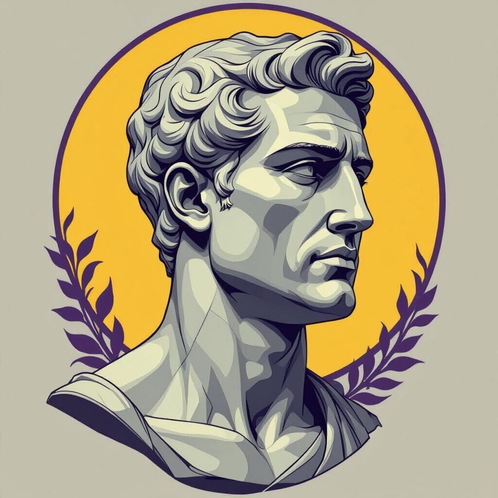 Stoic Man Portrait in Minimalist Grayscale Style