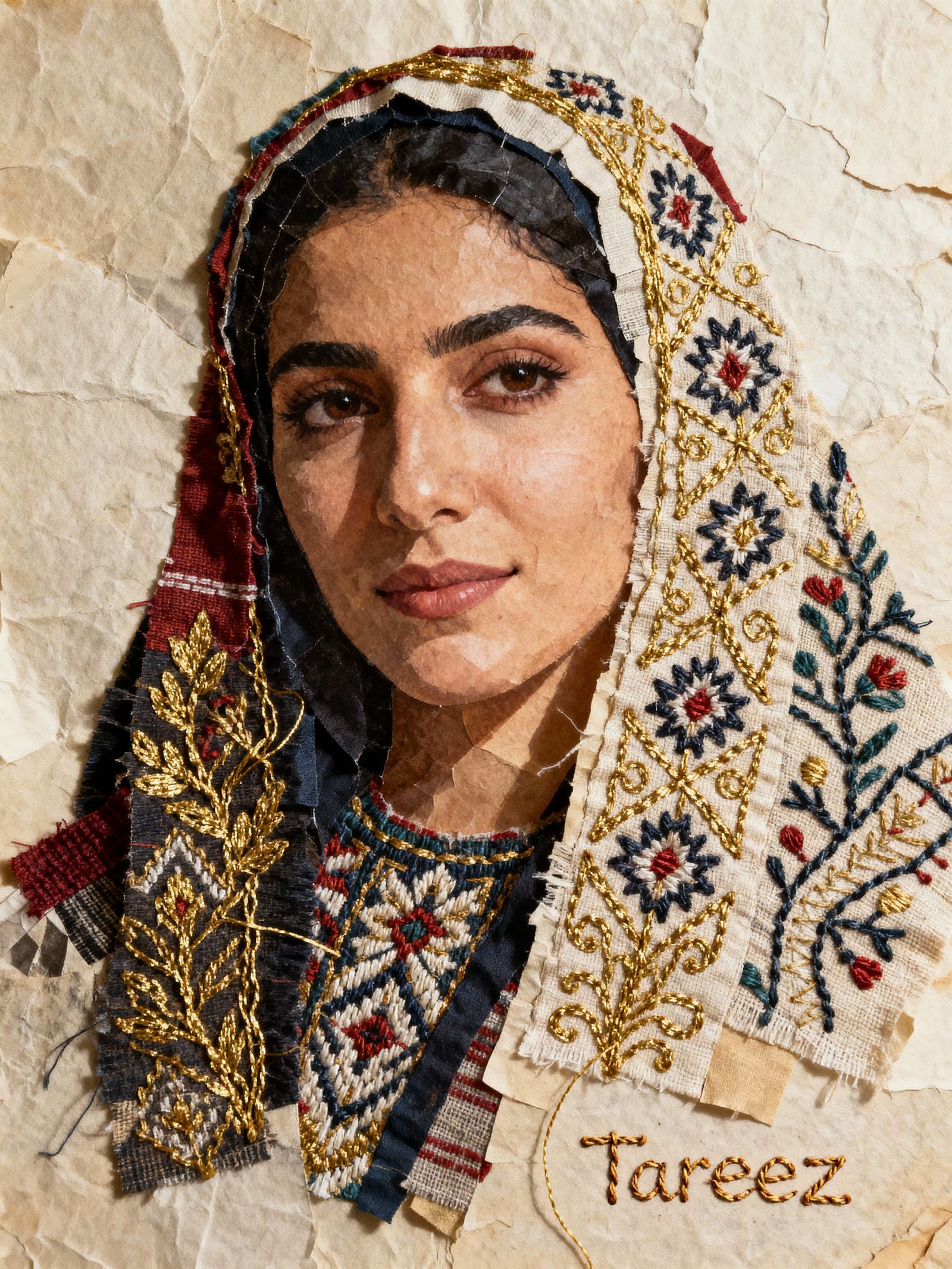 Palestinian Woman Merges with Tatreez Embroidery