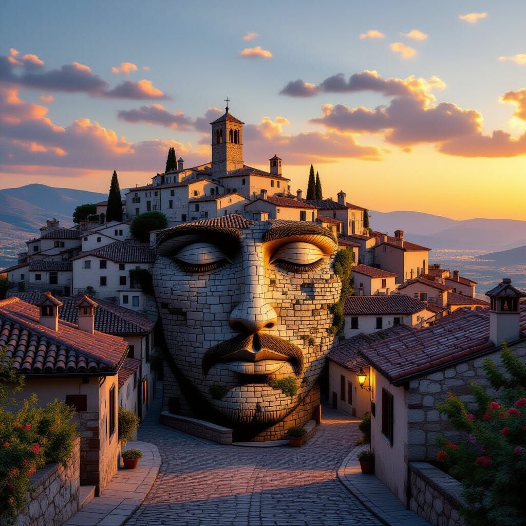 Hidden Face Town: Surreal Sunset Optical Illusion