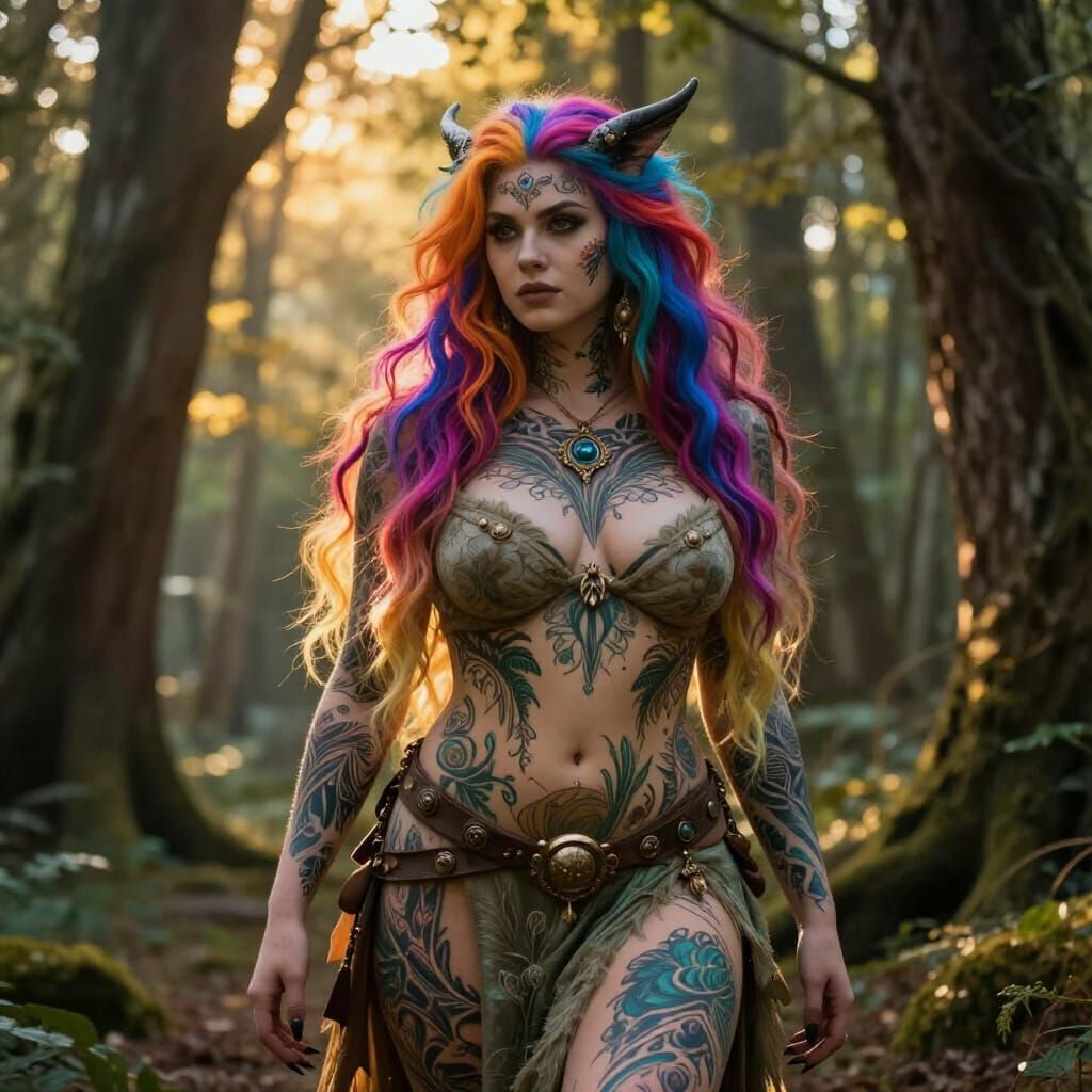 Forest Ranger Harpy with Nature Tattoos