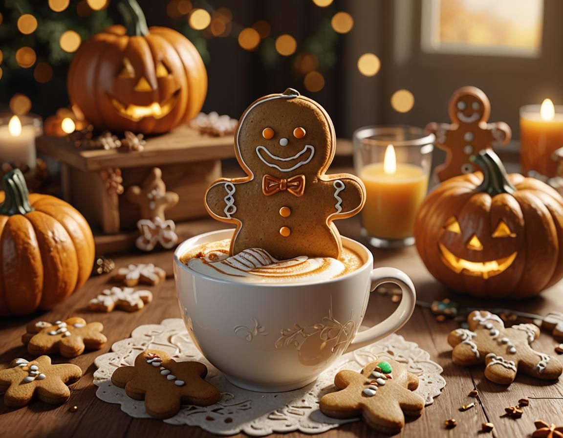 Gingerbread Man in Pumpkin Spice Latte: 3D Render