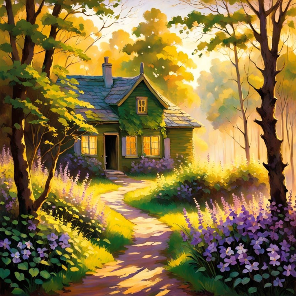 Melancholic Forest Scene in Renoir Impressionist Style