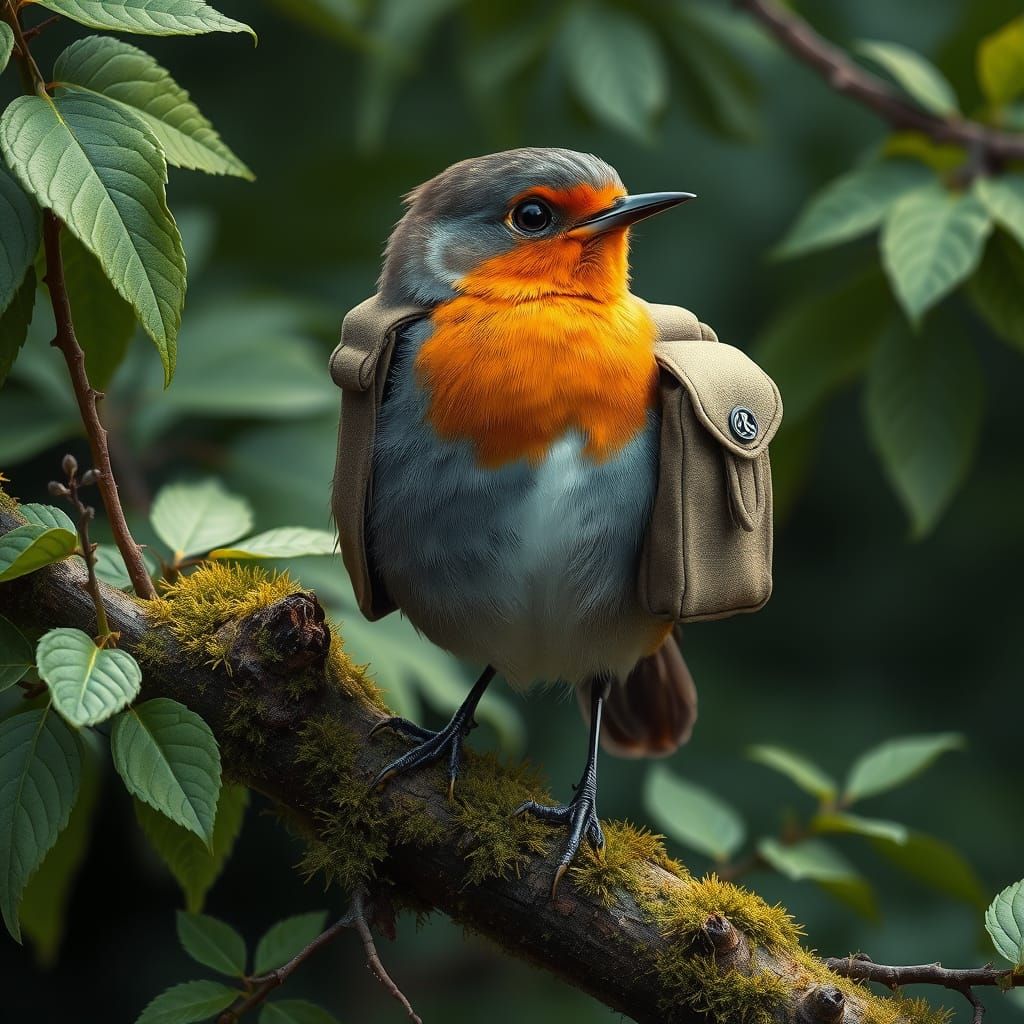 A hyper-realistic proud Robin perched on a branch