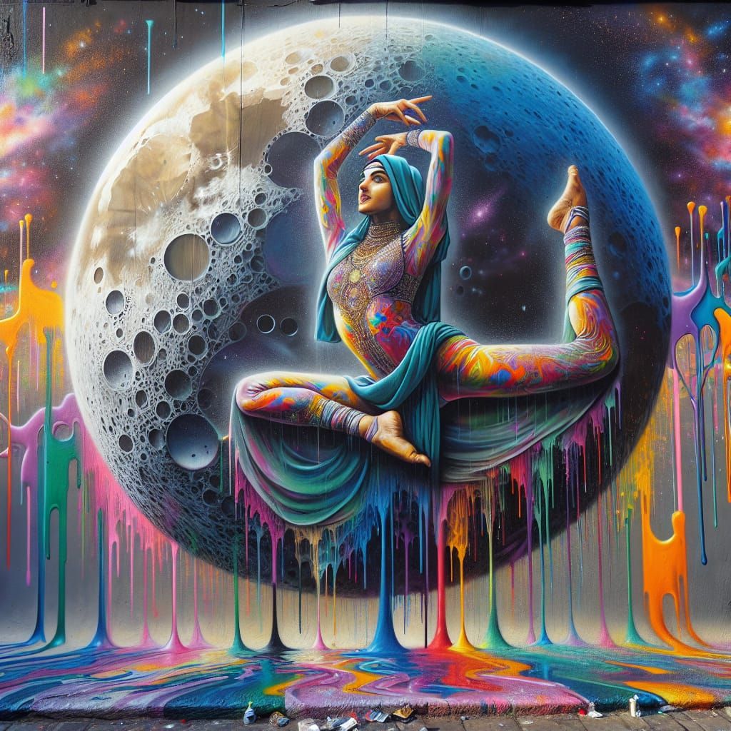 Girl on the Moon in Graffiti Splash Art