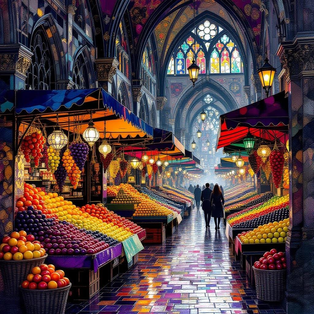 Gothic Nightmare Market with Klimt Fruits