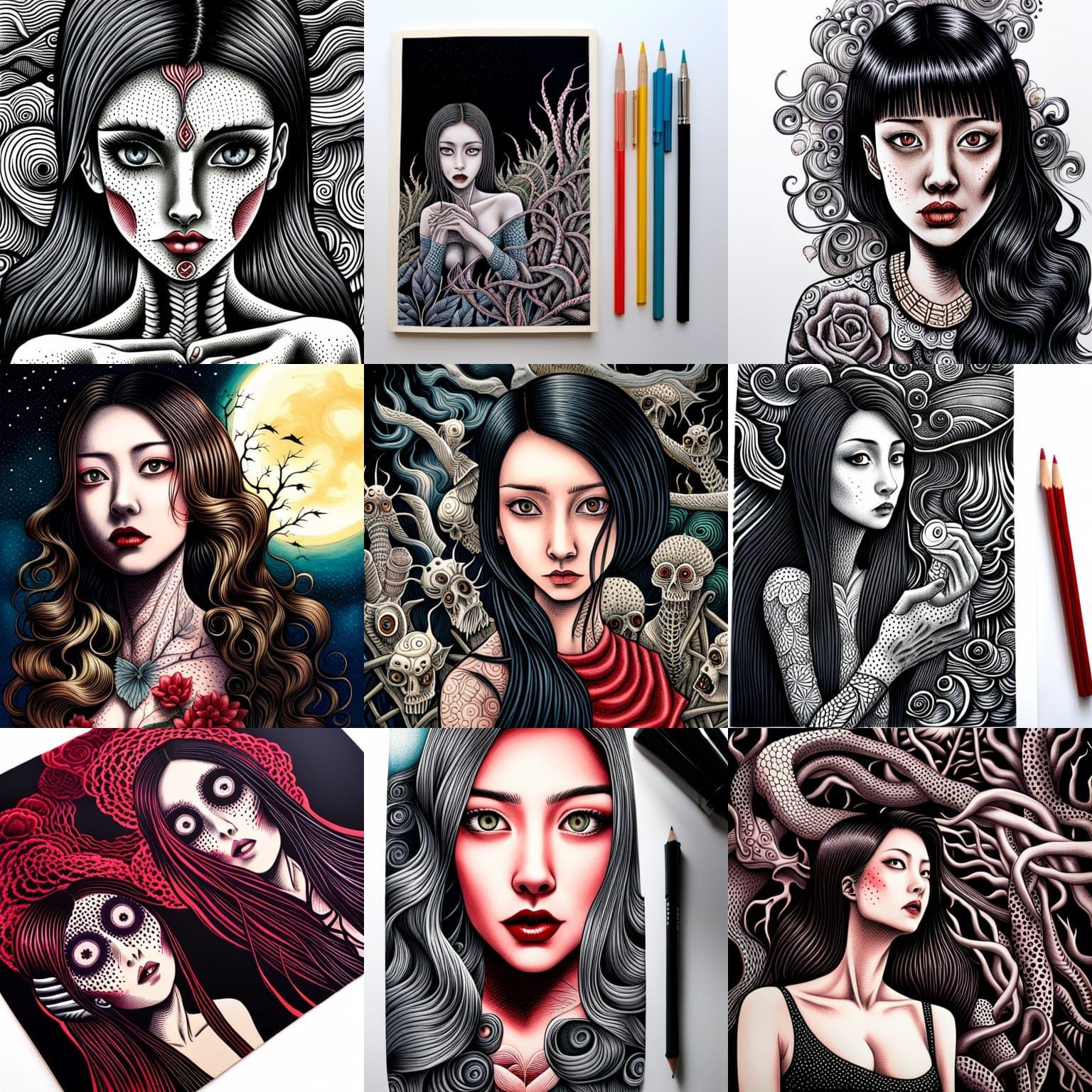 Night Horror Woman in Japanese Anime Style