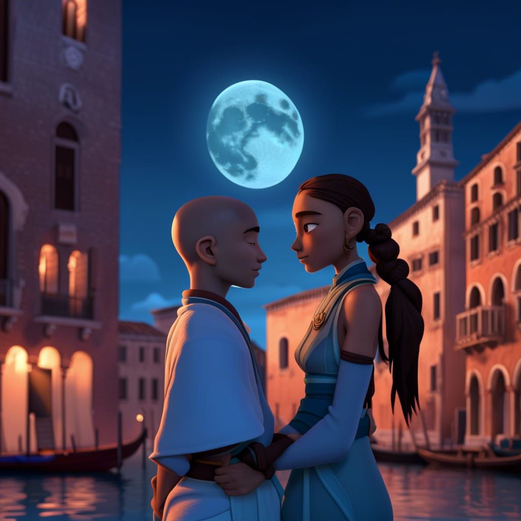 Katara and Aang Romantic Embrace in Venice