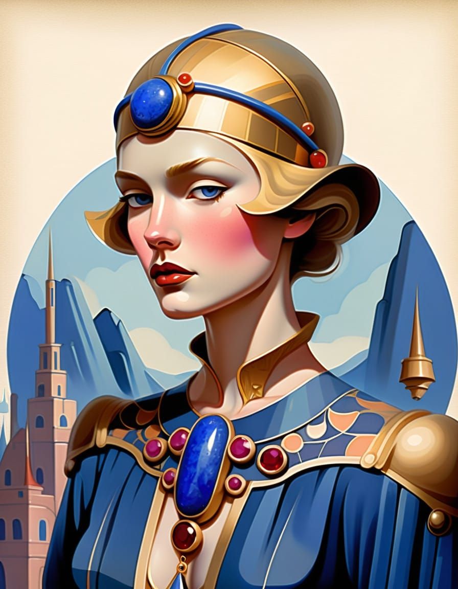 Antique Art Deco Brooch in 3D Digital Watercolour Style