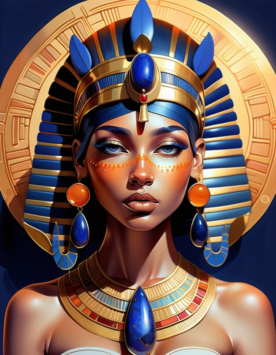 Ancient Egyptian Golden Headdress in Hyperrealistic 3D Style