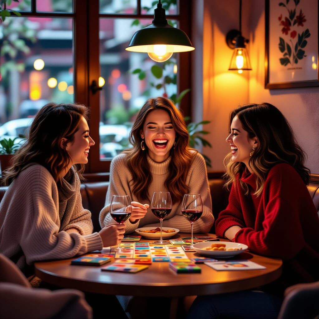 Friends Laughing Over Board Games in Illustrative Style