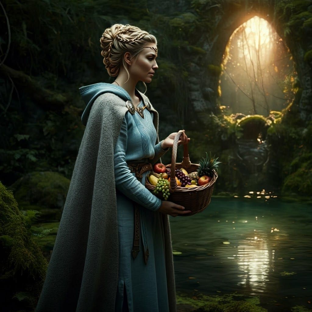 Celtic Woman with Fruit Basket: Fantasy Art