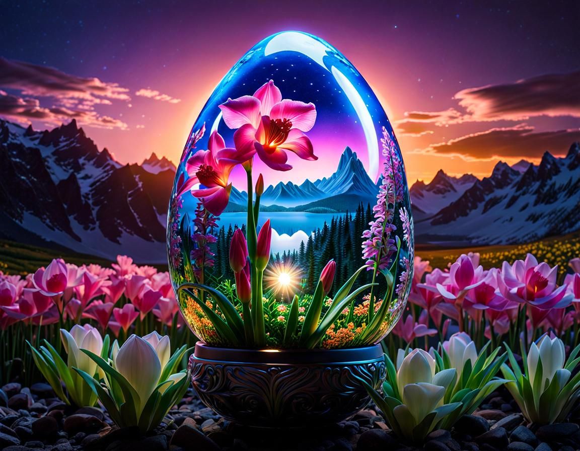 Bioluminescent Flower Inside Crystal Easter Egg