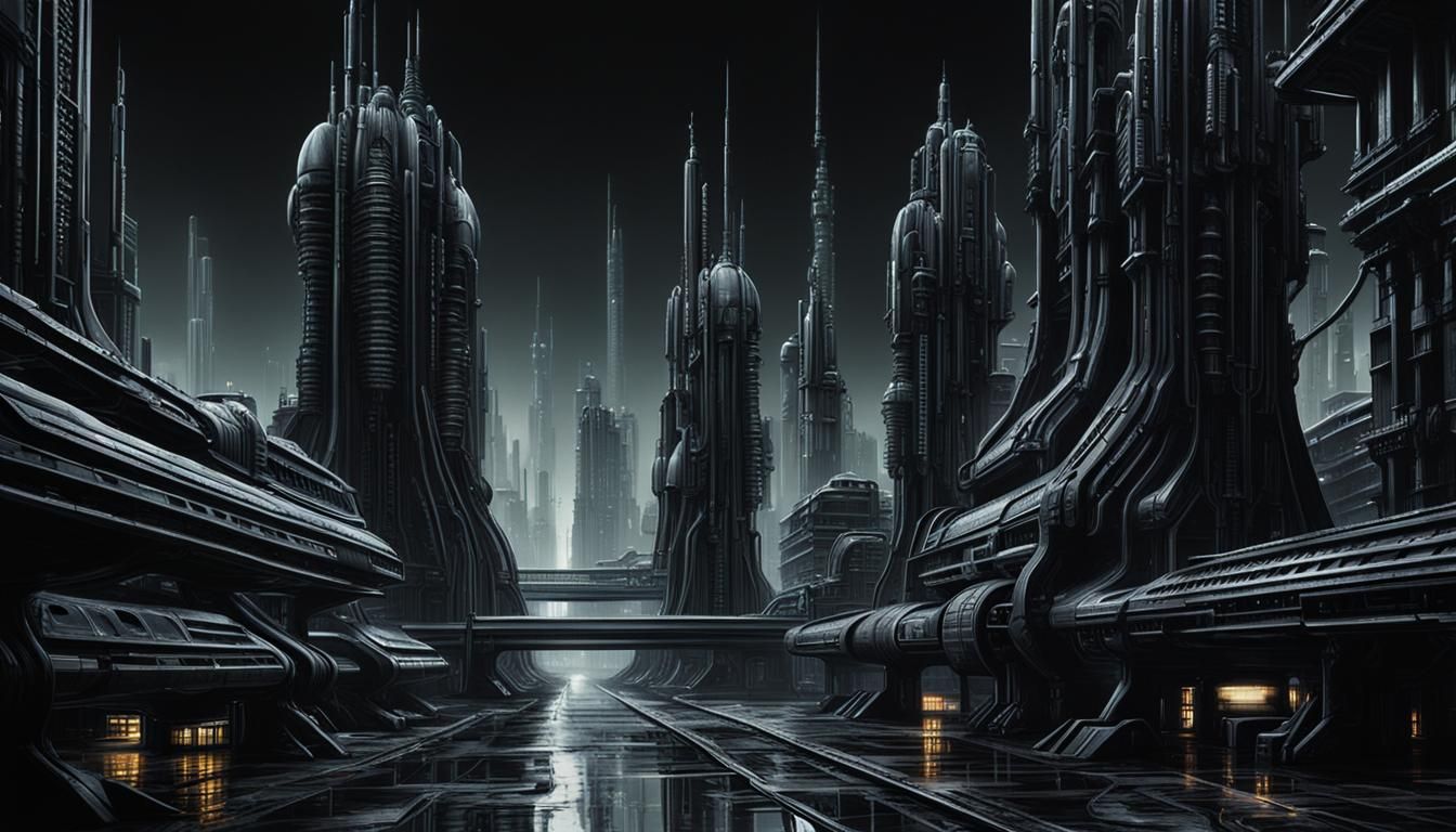Biomechanical Retro Sci-Fi City in Giger Style