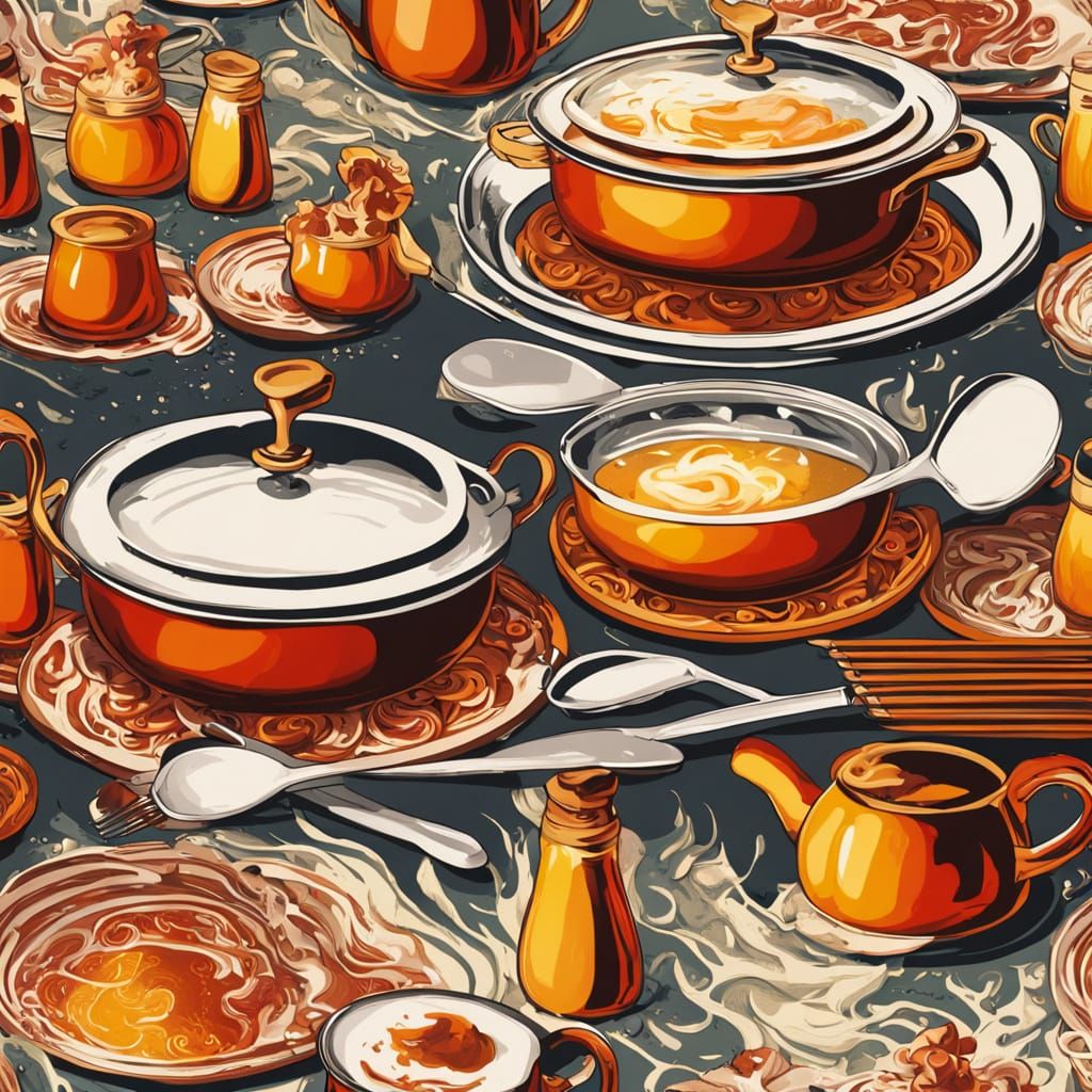 Sizzling Creme Brulé Flambé in a Vibrant Restaurant Kitchen