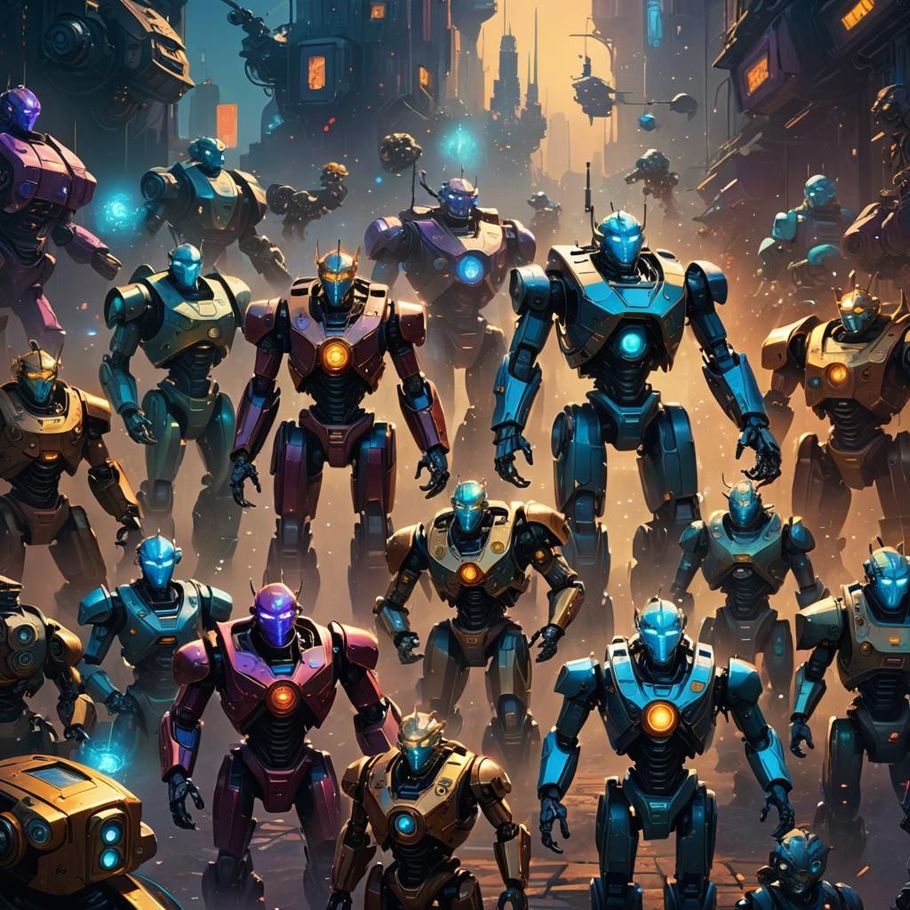 Robots Gathered in Sci-Fi Fantasy Art