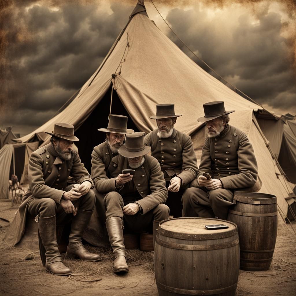 Civil War Soldiers Using Cellphones in Old Photograph