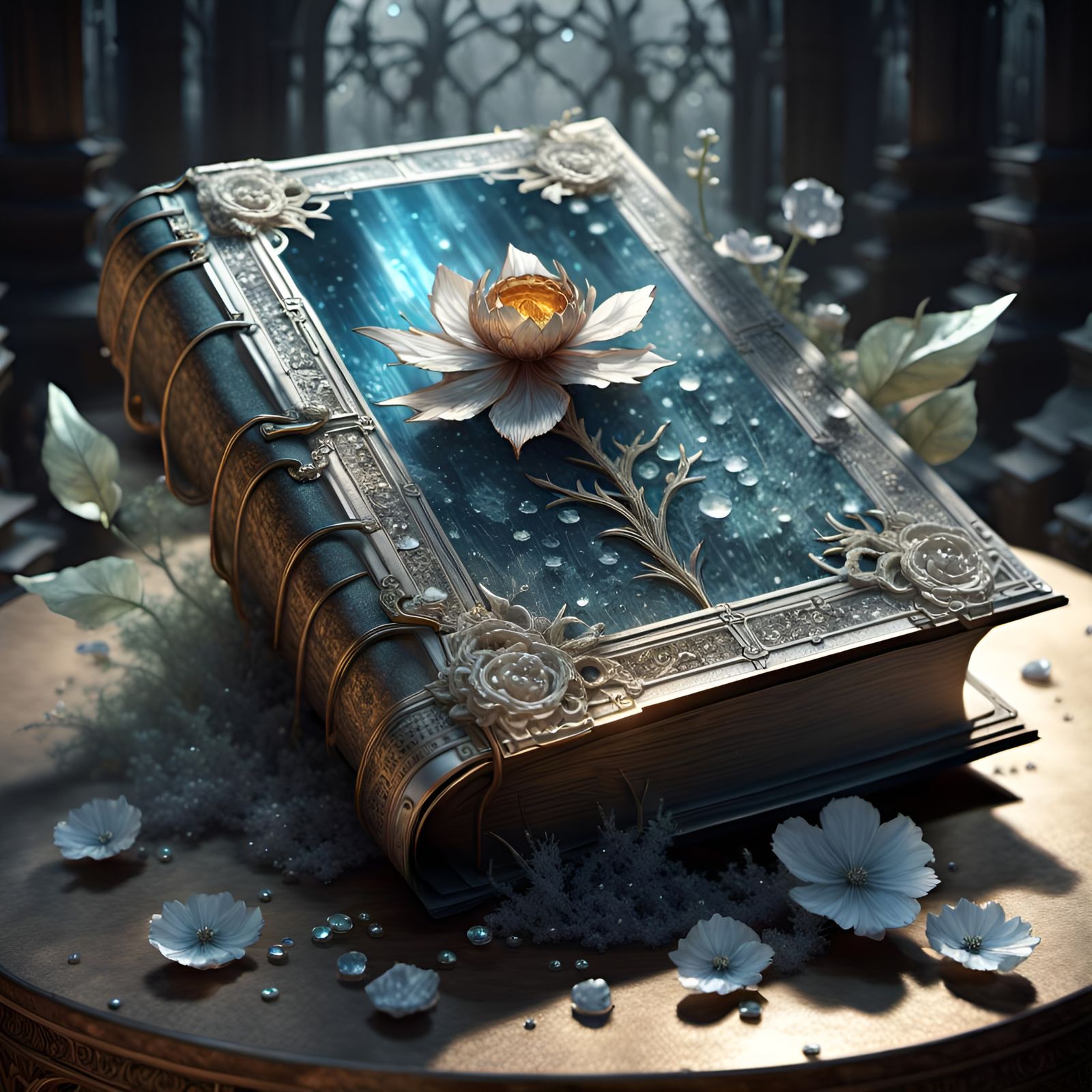 Metallic Crystallized Bible in Digital Art Style