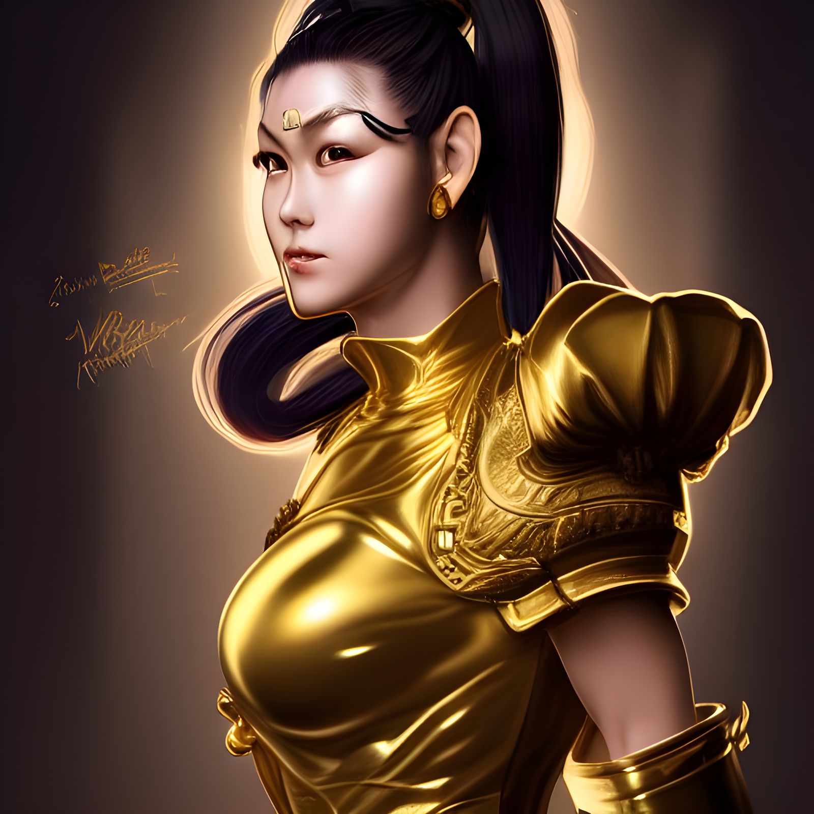 Chun-Li in Gold Armor: Hyper-Realistic Digital Art
