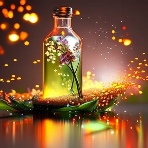 Dreamy Flowers and Fireflies in a Glass Bottle