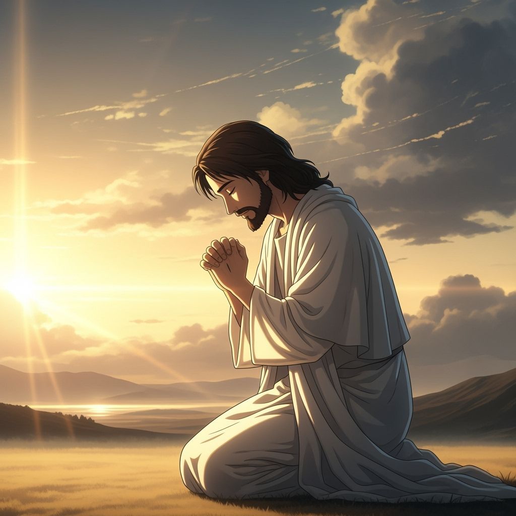Jesus Praying at Sunset: Ethereal Art