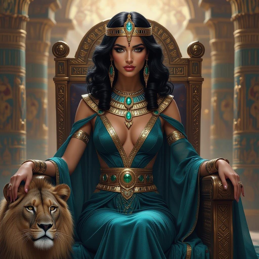 Regal Egyptian Goddess Tefnut in Dark Fantasy Hyper-Realism