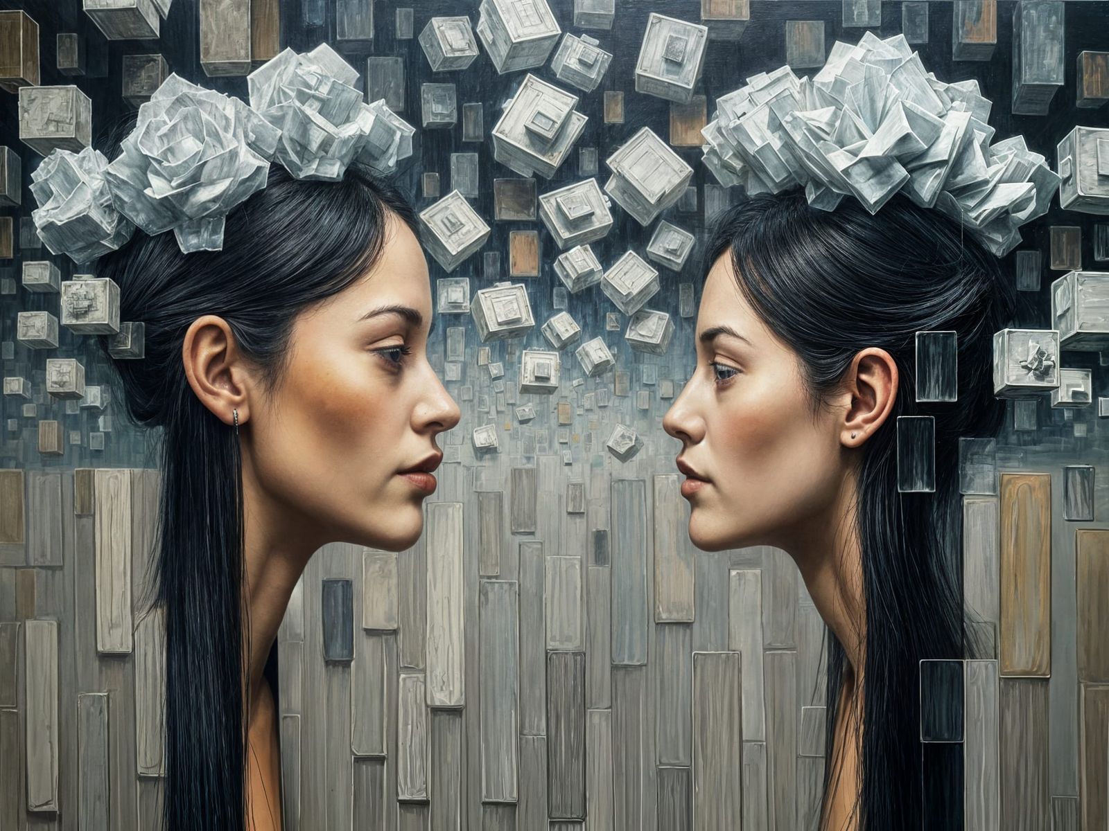 Melancholic Faces in Oil Painting Style